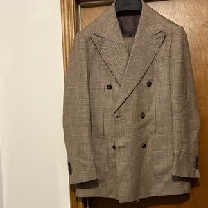 Suitsupply Tan Prince of Wales Double Breasted Suit
